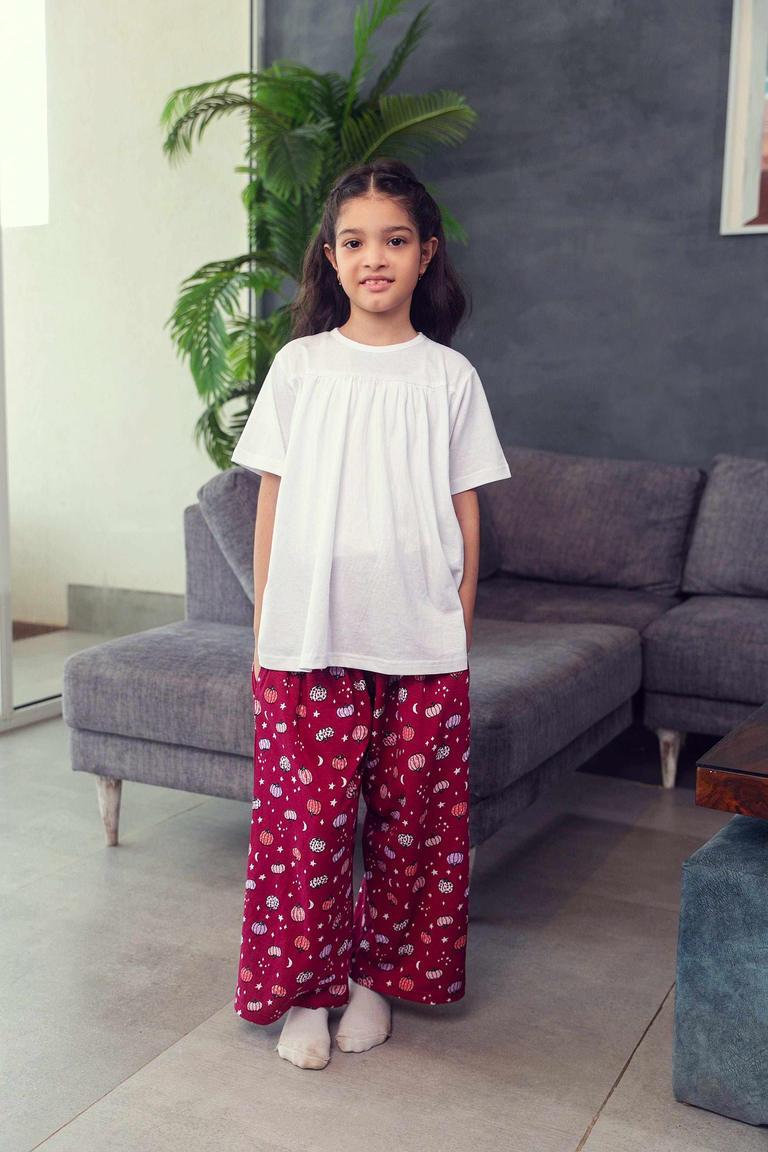 Kids Berry Pumpkin Cotton PJ Set (White Top)